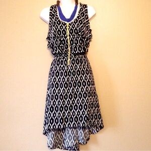 🌸3/$25 Xhilaration Black & White Ikat Print Ruffle & Zip High Low Dress, Size S